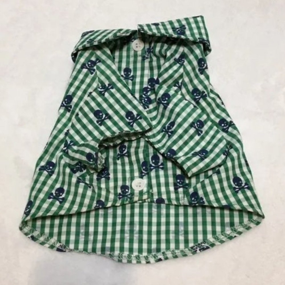 Gingham plaid shirt with skull and bones for small dogs